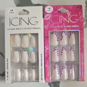 Icing Faux Nails Set - Cream and Pink Hearts